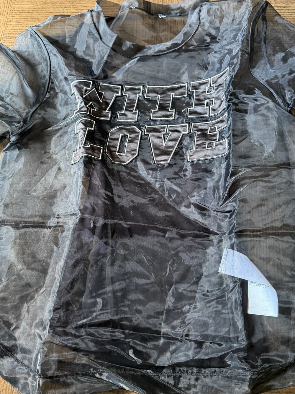 Maje Black Sheer 'WITH LOVE' Layered Mesh Tee - Picture 9 of 9